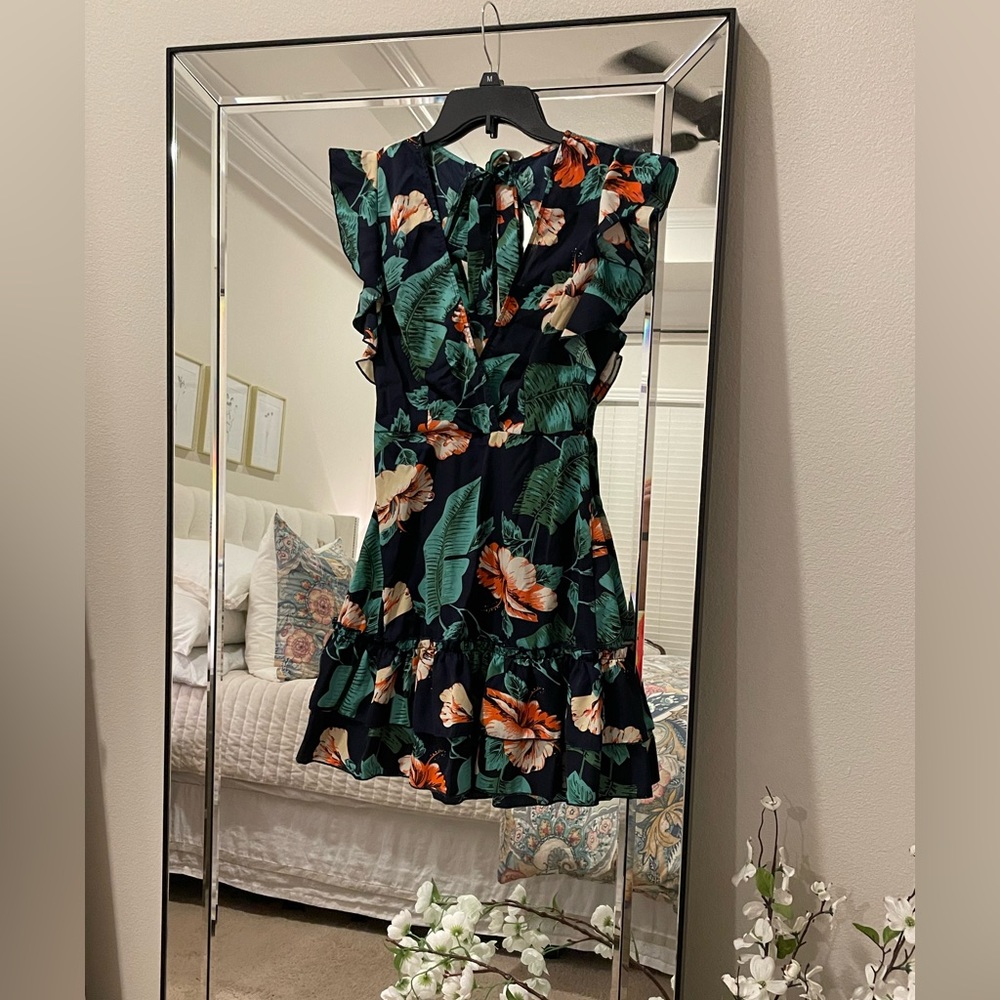 Tropical Print Ruffle Skirt Dress